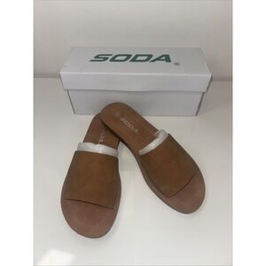 NWT Brown‎ Beige Slide Sandals  sz 7 spring summer boho folk indie quiet luxury